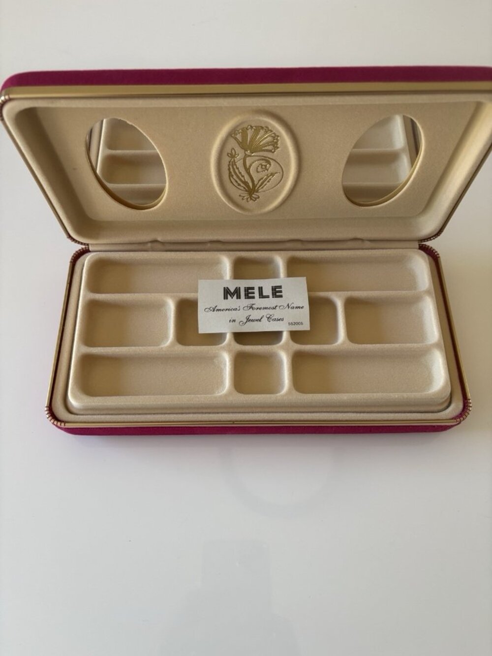 NEW Vintage Mele Jewelry Box Rose Fuschia Pink Velvet Hard Case Clamshell MCM